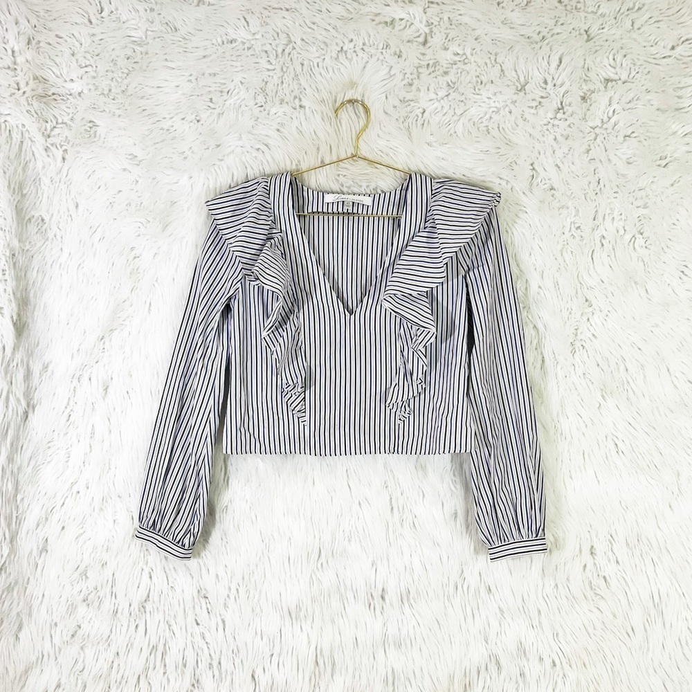 Lovers + Friends striped cotton ruffle trim blouse - Picture 3 of 6